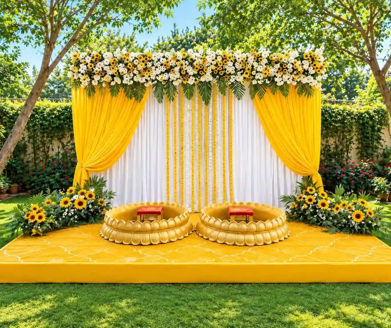 balloon decoration Blooming In Yellow Haldi Backdrop